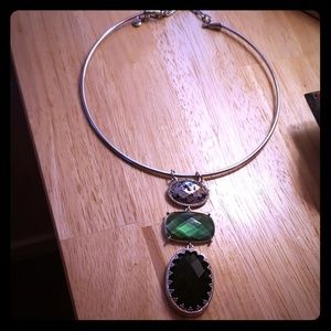 Silver Necklace with green emerald color pendants